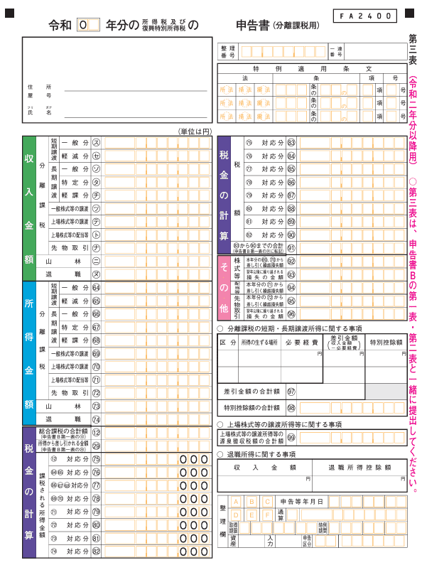 確定申告書第三表