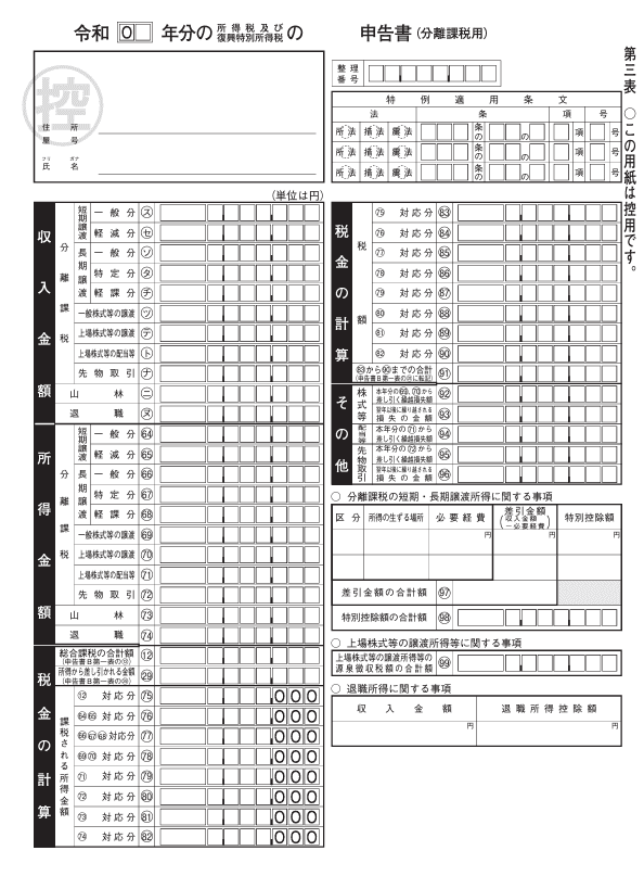 確定申告書第三表